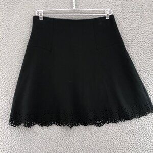 LOFT Skirt Womens 4 Petite Black Mini Stretch Scalloped Laser Cut Lace Hem ALine